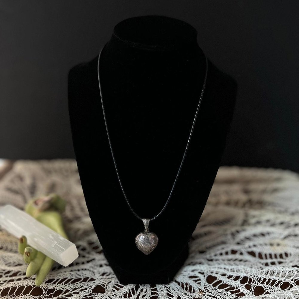Handmade Heart Locket Necklace - Upcycled Pendant on Black Cord